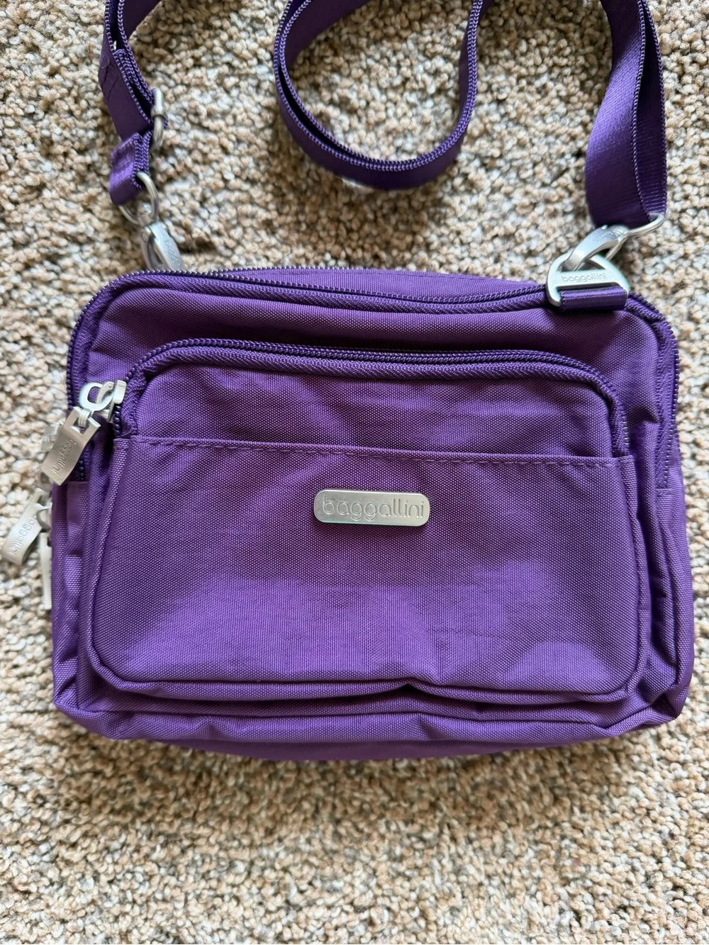 BAGGALLINI Plum Purple Nylon Zippered Crossbody Shoulder Bag